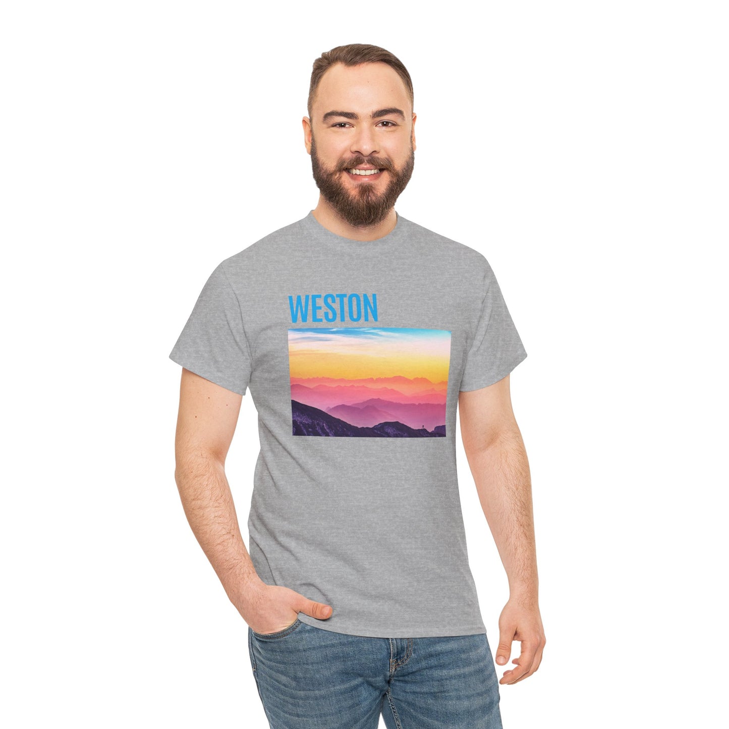 Weston Sunset Unisex Heavy Cotton Tee | Casual Wear, Graphic T-Shirt, Gift for Nature Lovers, Summer Vibes, Outdoor Adventure