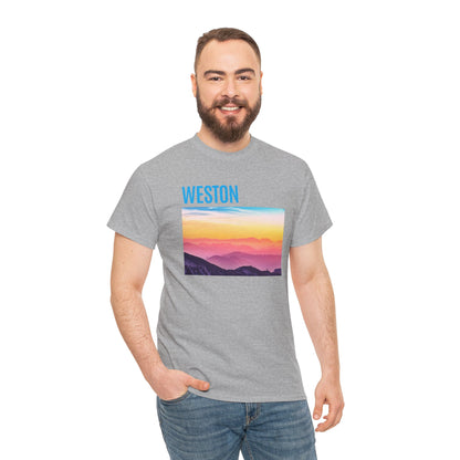 Weston Sunset Unisex Heavy Cotton Tee | Casual Wear, Graphic T-Shirt, Gift for Nature Lovers, Summer Vibes, Outdoor Adventure