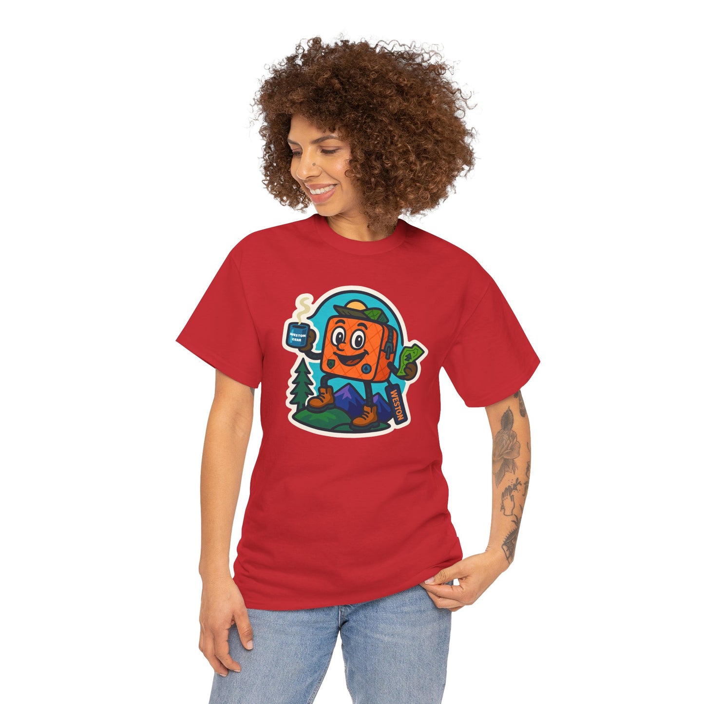 Weston Gear Tee Featuring Boxy and his Coffee, Outdoor Enthusiast Shirt, Hiking Apparel, Nature Lover Gift, Graphic Tee for Camping
