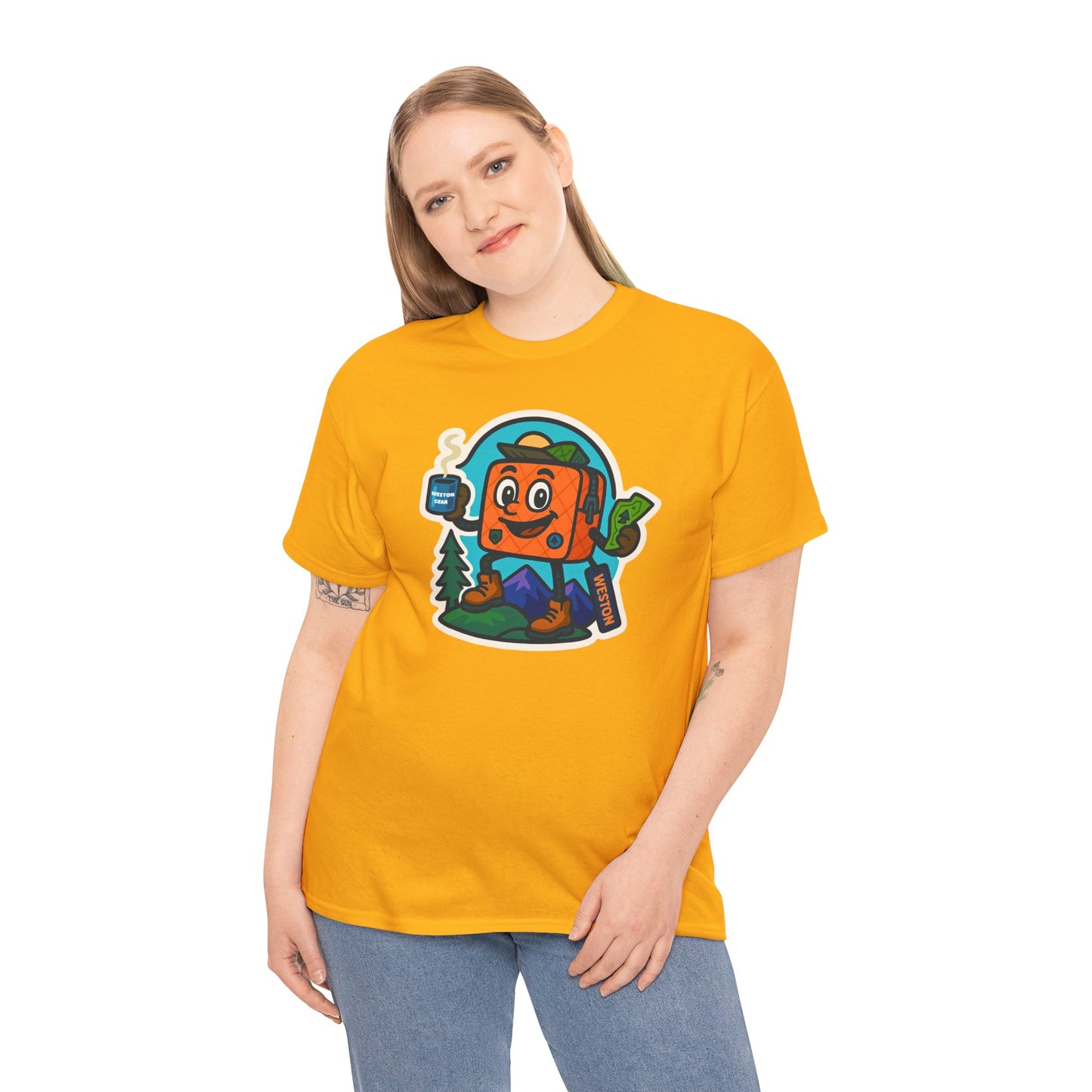 Weston Gear Tee Featuring Boxy and his Coffee, Outdoor Enthusiast Shirt, Hiking Apparel, Nature Lover Gift, Graphic Tee for Camping