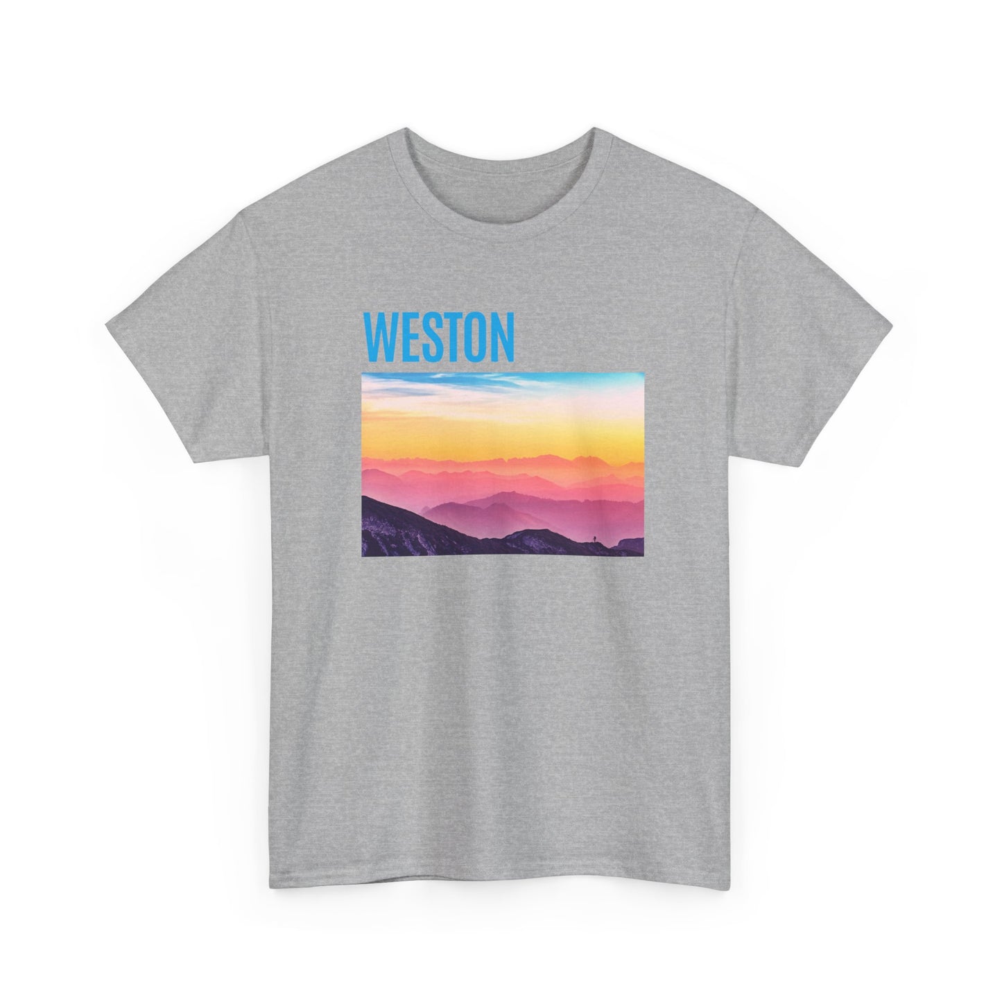 Weston Sunset Unisex Heavy Cotton Tee | Casual Wear, Graphic T-Shirt, Gift for Nature Lovers, Summer Vibes, Outdoor Adventure