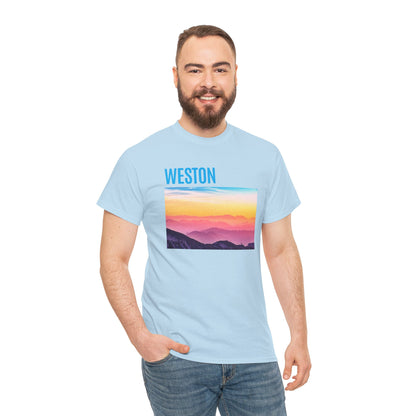 Weston Sunset Unisex Heavy Cotton Tee | Casual Wear, Graphic T-Shirt, Gift for Nature Lovers, Summer Vibes, Outdoor Adventure