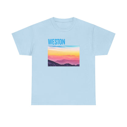 Weston Sunset Unisex Heavy Cotton Tee | Casual Wear, Graphic T-Shirt, Gift for Nature Lovers, Summer Vibes, Outdoor Adventure