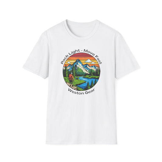 Pack light Move fast – Unisex Adventure T-Shirt for Hiking, Camping & Travel