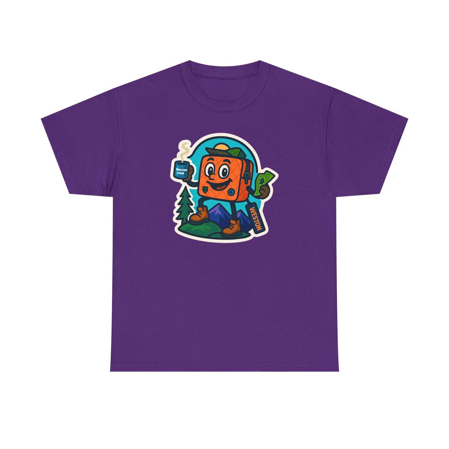 Weston Gear Tee Featuring Boxy and his Coffee, Outdoor Enthusiast Shirt, Hiking Apparel, Nature Lover Gift, Graphic Tee for Camping