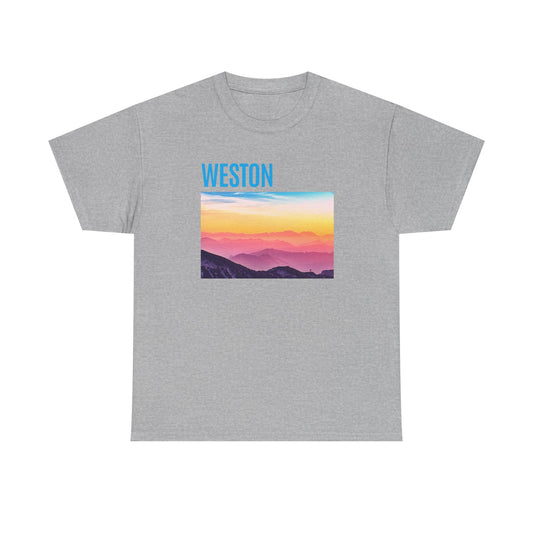 Weston Sunset Unisex Heavy Cotton Tee | Casual Wear, Graphic T-Shirt, Gift for Nature Lovers, Summer Vibes, Outdoor Adventure