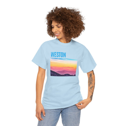 Weston Sunset Unisex Heavy Cotton Tee | Casual Wear, Graphic T-Shirt, Gift for Nature Lovers, Summer Vibes, Outdoor Adventure