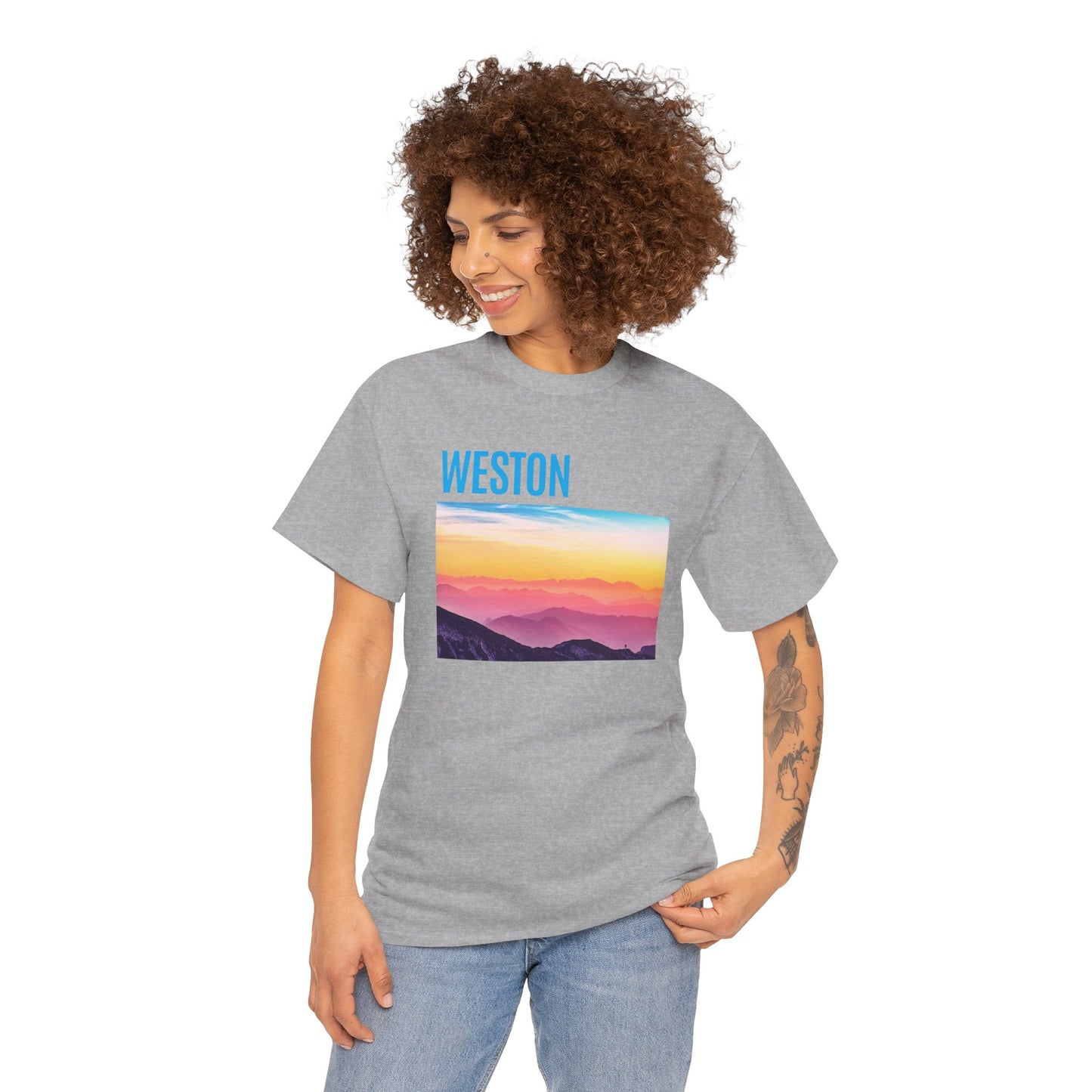 Weston Sunset Unisex Heavy Cotton Tee | Casual Wear, Graphic T-Shirt, Gift for Nature Lovers, Summer Vibes, Outdoor Adventure