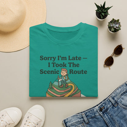 Scenic Route Hiking T-Shirt — "Sorry I'm Late — I Took The Scenic Route"