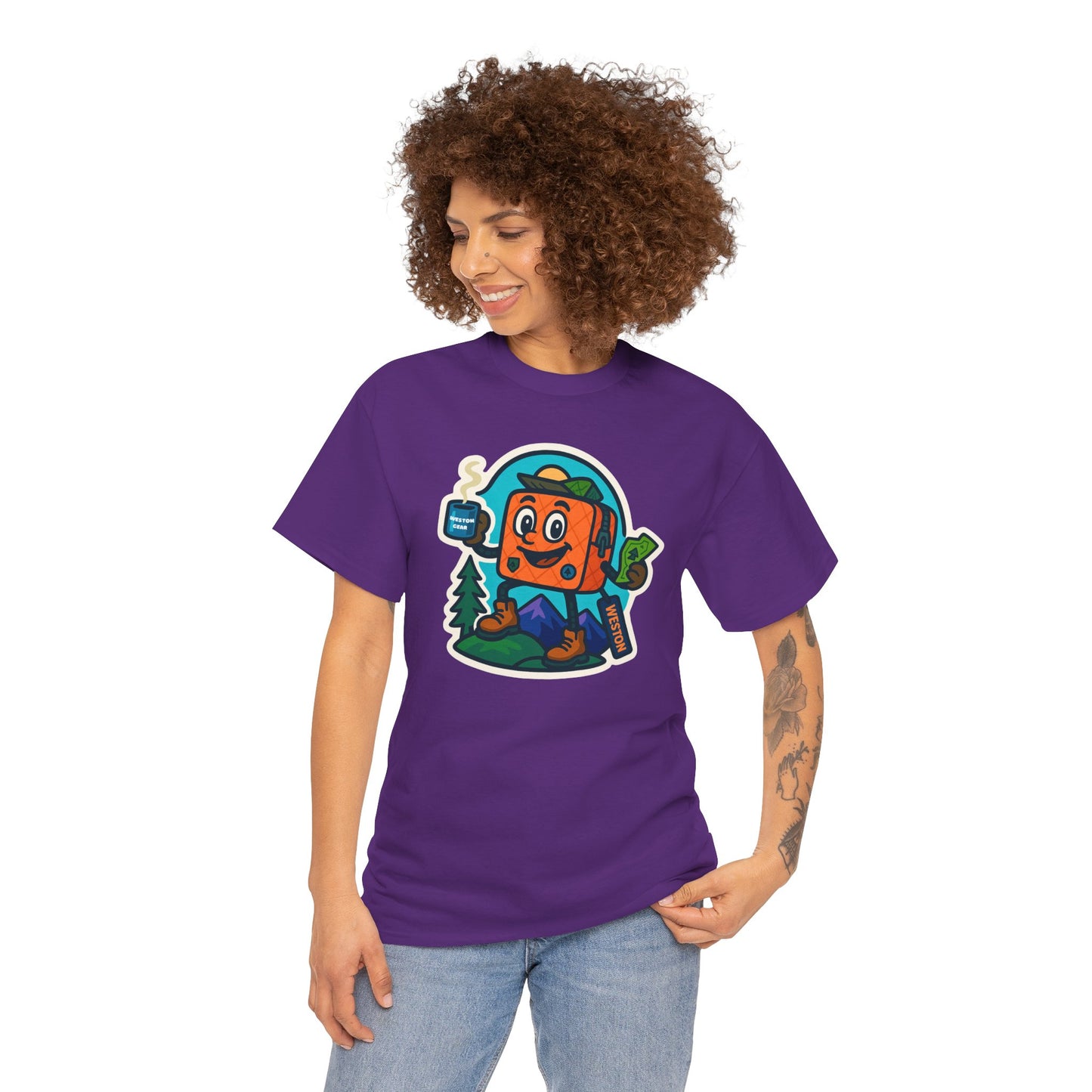 Weston Gear Tee Featuring Boxy and his Coffee, Outdoor Enthusiast Shirt, Hiking Apparel, Nature Lover Gift, Graphic Tee for Camping