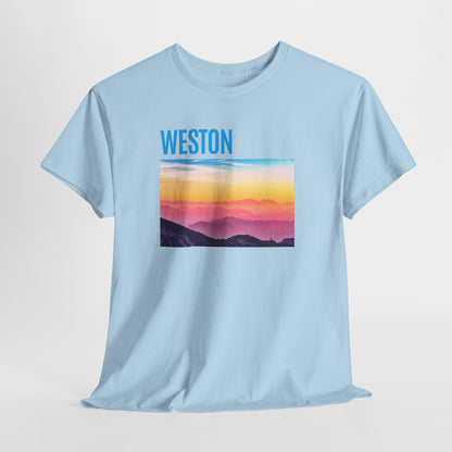 Weston Sunset Unisex Heavy Cotton Tee | Casual Wear, Graphic T-Shirt, Gift for Nature Lovers, Summer Vibes, Outdoor Adventure
