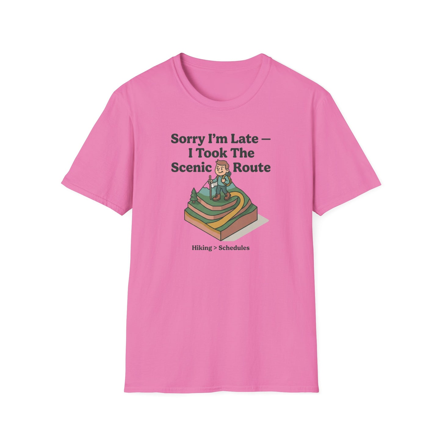 Scenic Route Hiking T-Shirt — "Sorry I'm Late — I Took The Scenic Route"