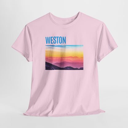 Weston Sunset Unisex Heavy Cotton Tee | Casual Wear, Graphic T-Shirt, Gift for Nature Lovers, Summer Vibes, Outdoor Adventure