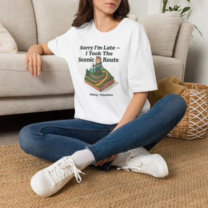 Scenic Route Hiking T-Shirt — "Sorry I'm Late — I Took The Scenic Route"