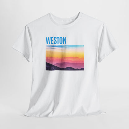 Weston Sunset Unisex Heavy Cotton Tee | Casual Wear, Graphic T-Shirt, Gift for Nature Lovers, Summer Vibes, Outdoor Adventure