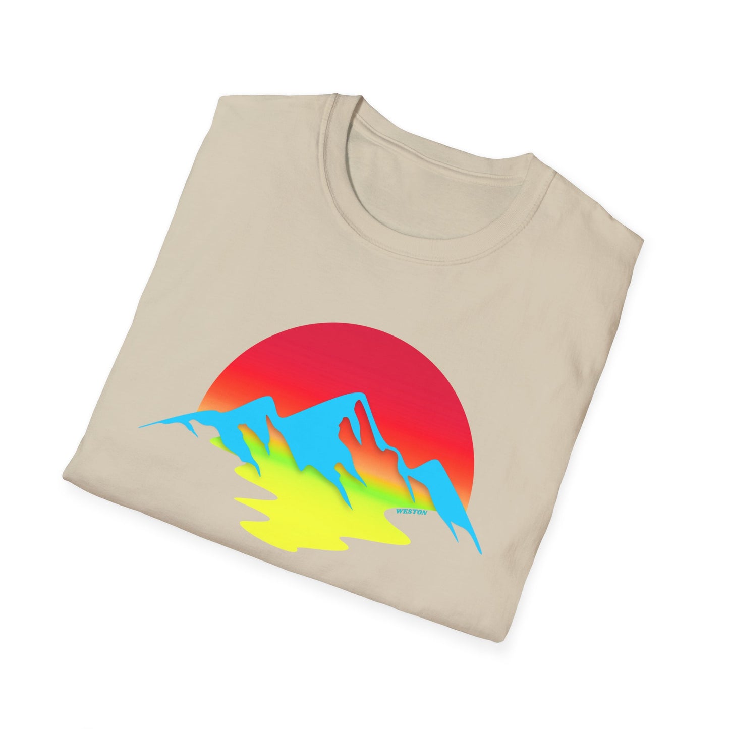 Melting Sun Mountain Tee – Vibrant Sunset Graphic T-Shirt for Nature Lovers | Weston Gear Adventure Apparel | Unisex Summer Travel Vibes