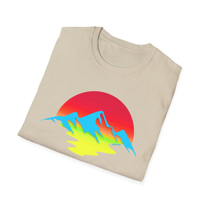 Melting Sun Mountain Tee – Vibrant Sunset Graphic T-Shirt for Nature Lovers | Weston Gear Adventure Apparel | Unisex Summer Travel Vibes