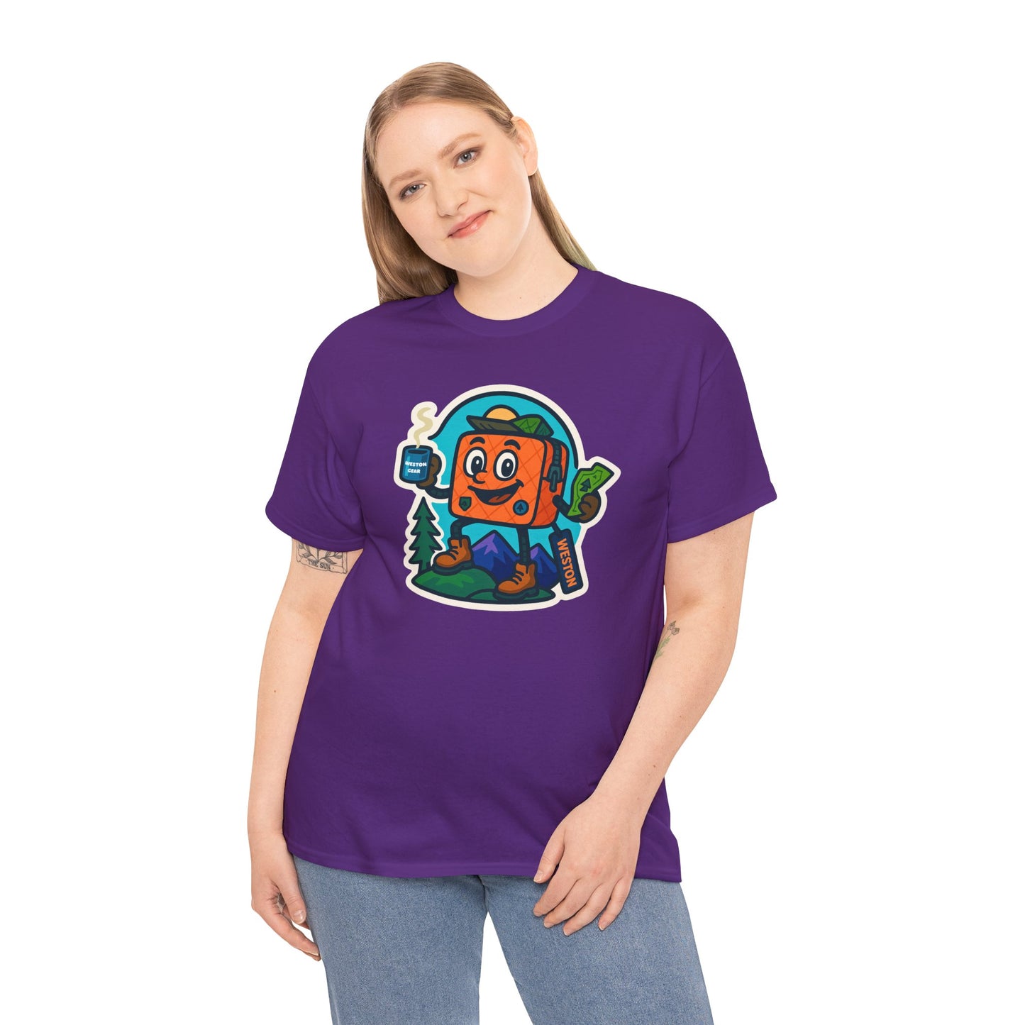 Weston Gear Tee Featuring Boxy and his Coffee, Outdoor Enthusiast Shirt, Hiking Apparel, Nature Lover Gift, Graphic Tee for Camping