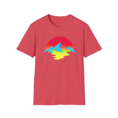 Melting Sun Mountain Tee – Vibrant Sunset Graphic T-Shirt for Nature Lovers | Weston Gear Adventure Apparel | Unisex Summer Travel Vibes