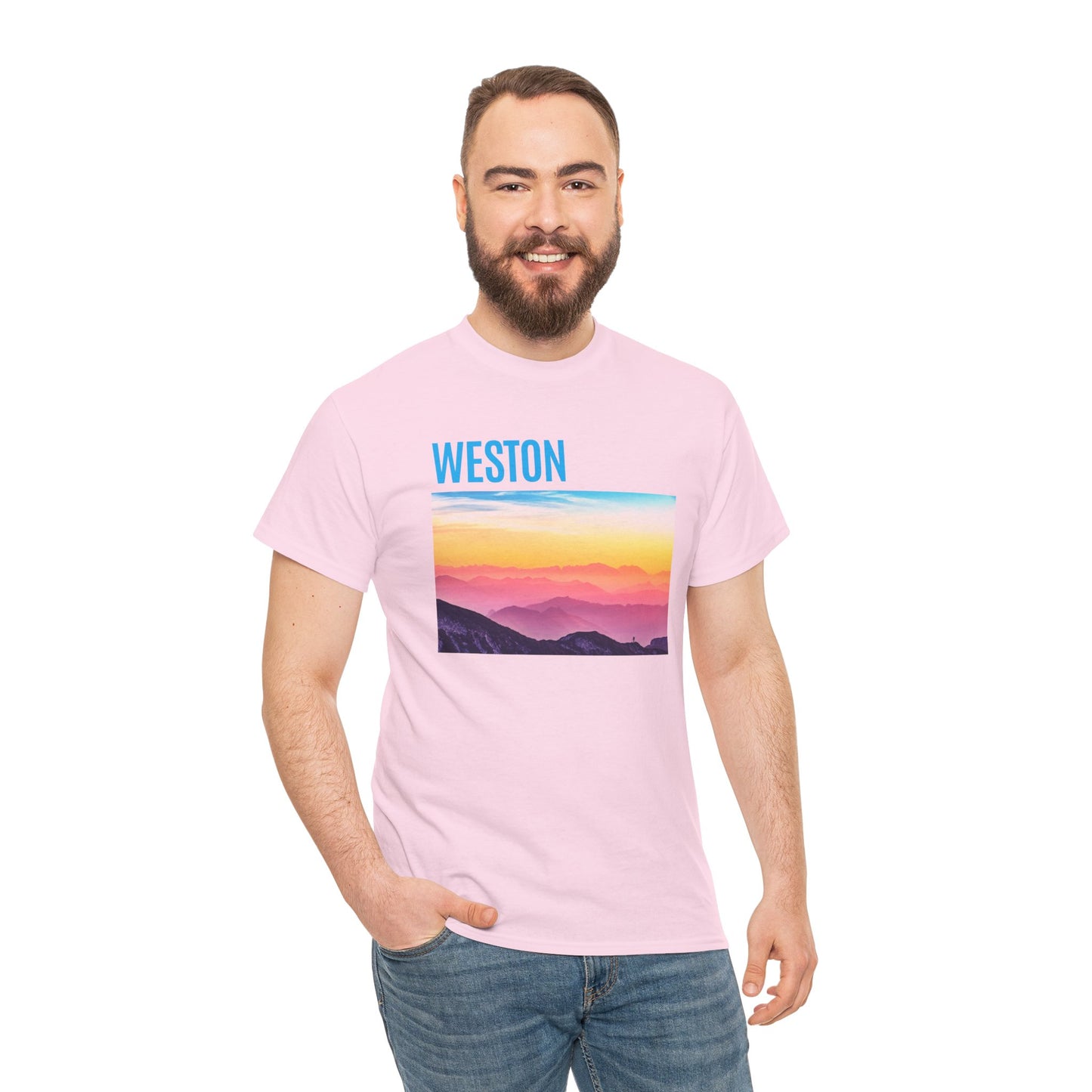 Weston Sunset Unisex Heavy Cotton Tee | Casual Wear, Graphic T-Shirt, Gift for Nature Lovers, Summer Vibes, Outdoor Adventure