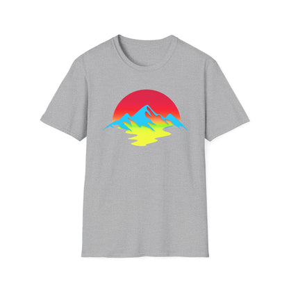 Melting Sun Mountain Tee – Vibrant Sunset Graphic T-Shirt for Nature Lovers | Weston Gear Adventure Apparel | Unisex Summer Travel Vibes