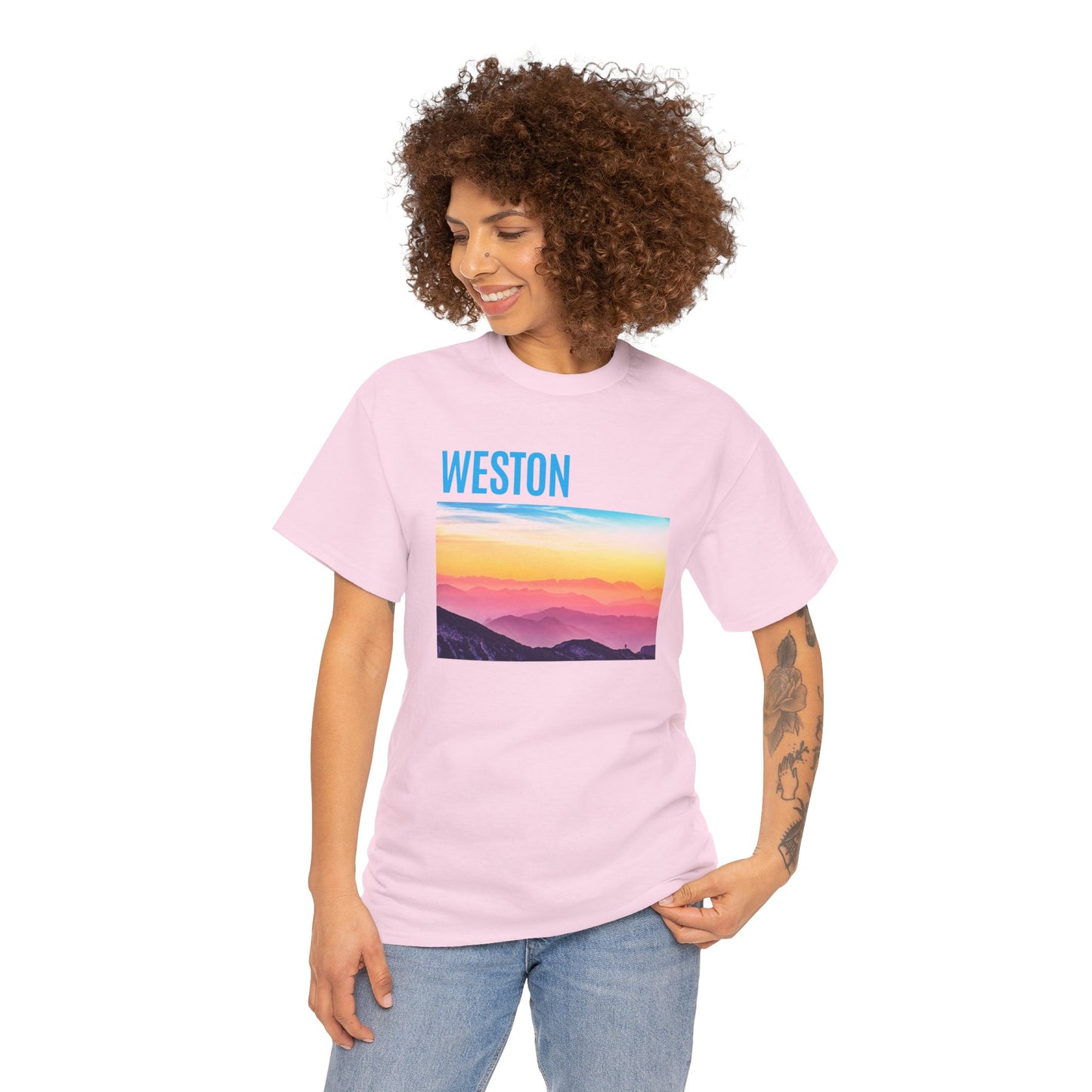Weston Sunset Unisex Heavy Cotton Tee | Casual Wear, Graphic T-Shirt, Gift for Nature Lovers, Summer Vibes, Outdoor Adventure