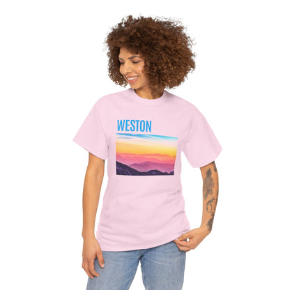 Weston Sunset Unisex Heavy Cotton Tee | Casual Wear, Graphic T-Shirt, Gift for Nature Lovers, Summer Vibes, Outdoor Adventure