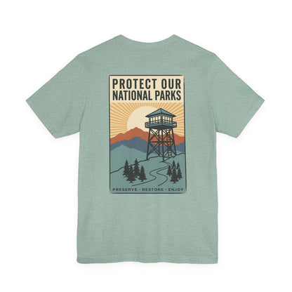 Protect Our National Parks Tee | Vintage Forest Watchtower, Retro Outdoor Tee
