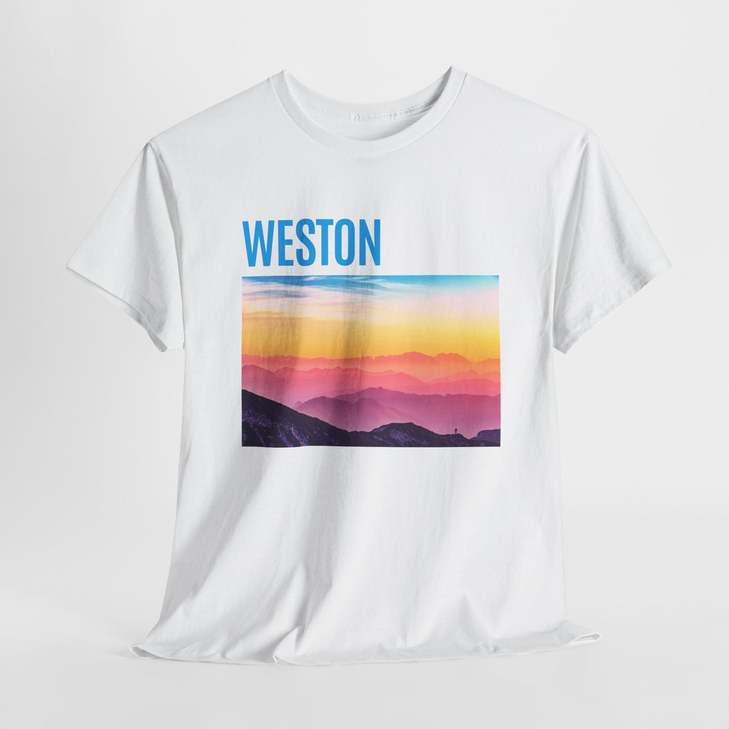 Weston Sunset Unisex Heavy Cotton Tee | Casual Wear, Graphic T-Shirt, Gift for Nature Lovers, Summer Vibes, Outdoor Adventure