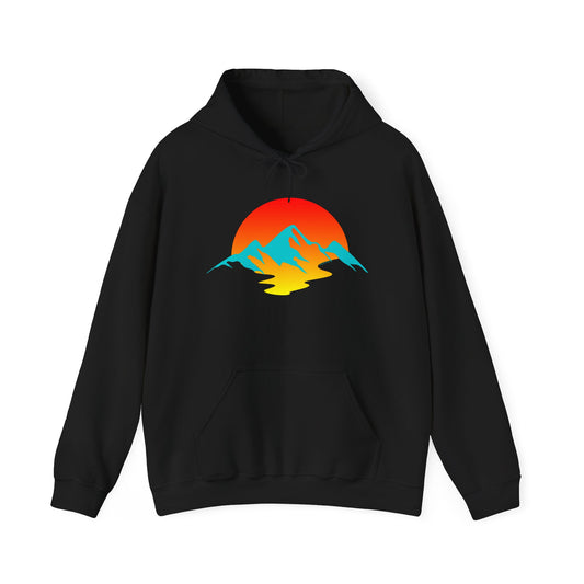 Melting Sunshine Hoodie, Bright Orange Yellow Blue Logo Sweatshirt, Unisex Pullover Jumper, Warm Winter Top, Cozy Hooded Sweater, Men Women
