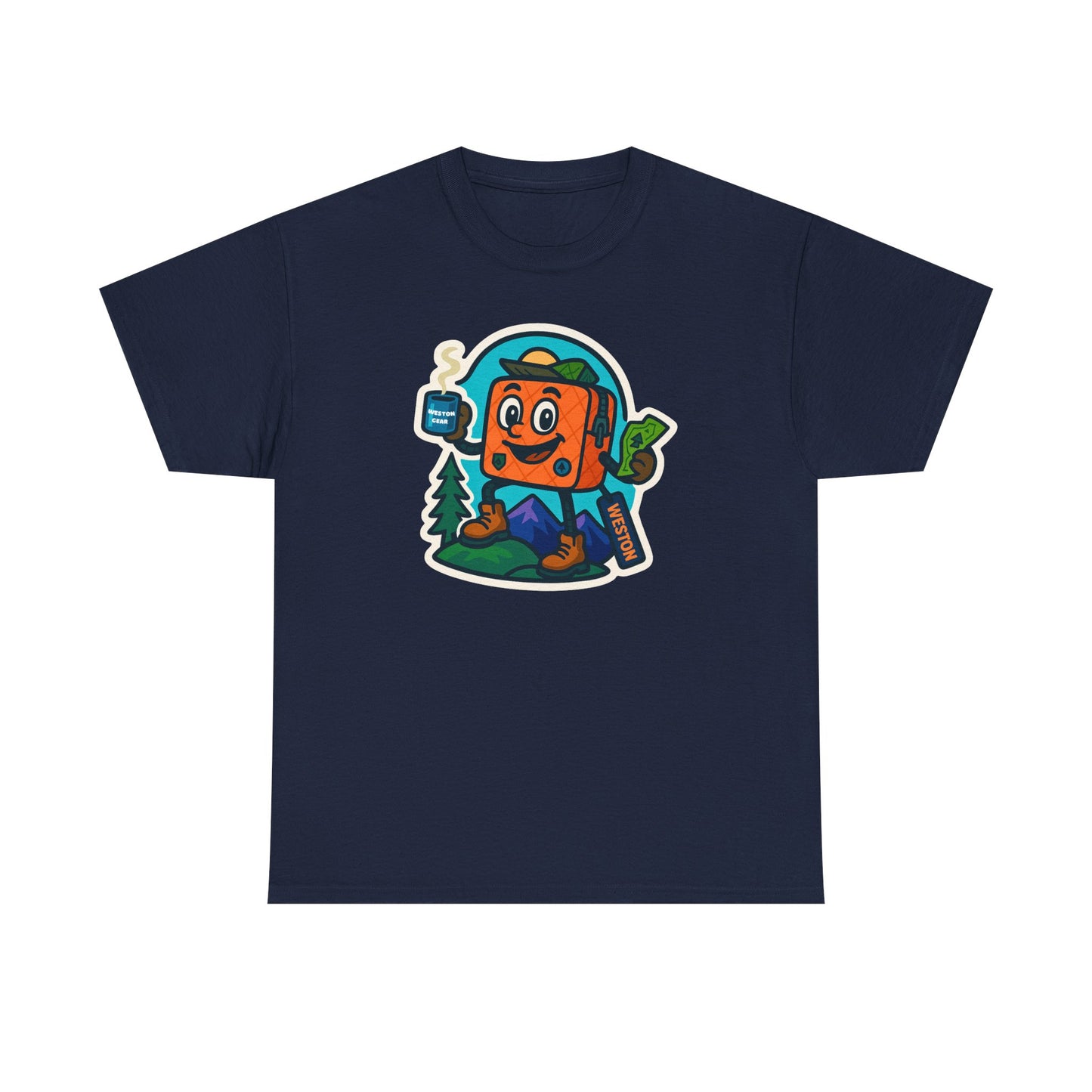 Weston Gear Tee Featuring Boxy and his Coffee, Outdoor Enthusiast Shirt, Hiking Apparel, Nature Lover Gift, Graphic Tee for Camping