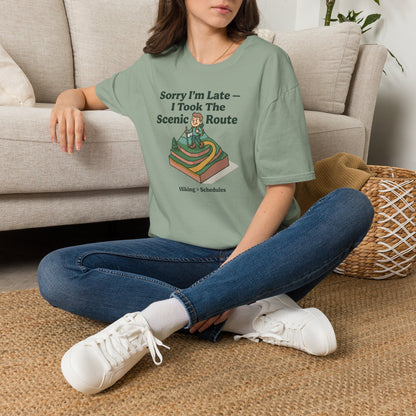 Scenic Route Hiking T-Shirt — "Sorry I'm Late — I Took The Scenic Route"