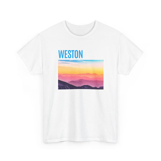 Weston Sunset Unisex Heavy Cotton Tee | Casual Wear, Graphic T-Shirt, Gift for Nature Lovers, Summer Vibes, Outdoor Adventure