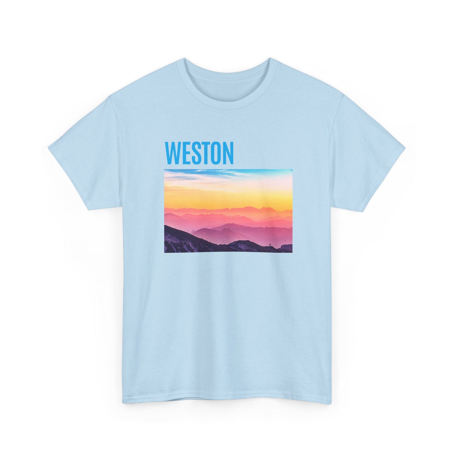 Weston Sunset Unisex Heavy Cotton Tee | Casual Wear, Graphic T-Shirt, Gift for Nature Lovers, Summer Vibes, Outdoor Adventure