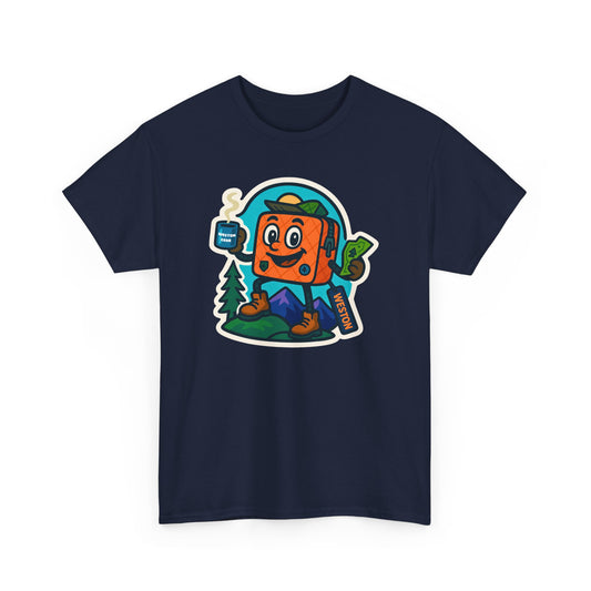 Weston Gear Tee Featuring Boxy and his Coffee, Outdoor Enthusiast Shirt, Hiking Apparel, Nature Lover Gift, Graphic Tee for Camping