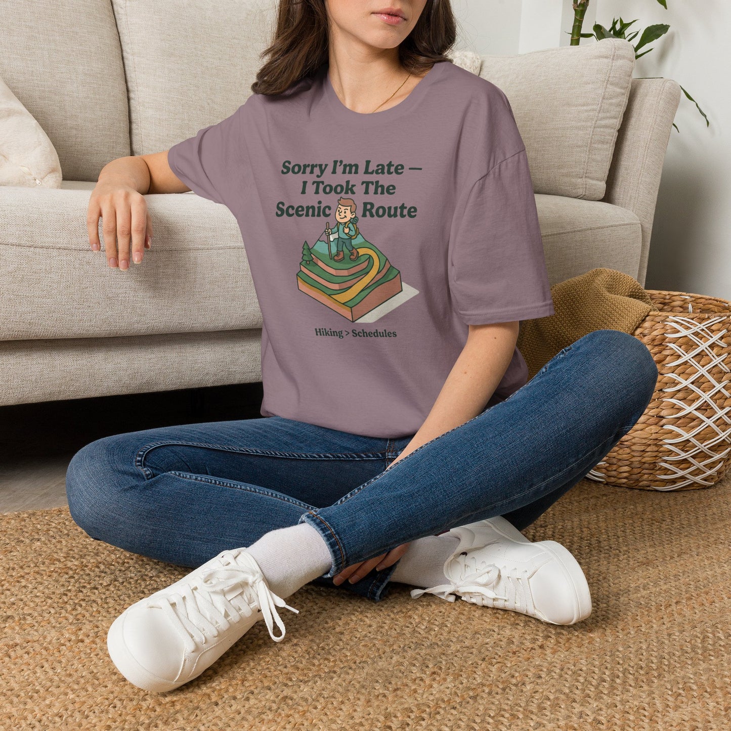 Scenic Route Hiking T-Shirt — "Sorry I'm Late — I Took The Scenic Route"