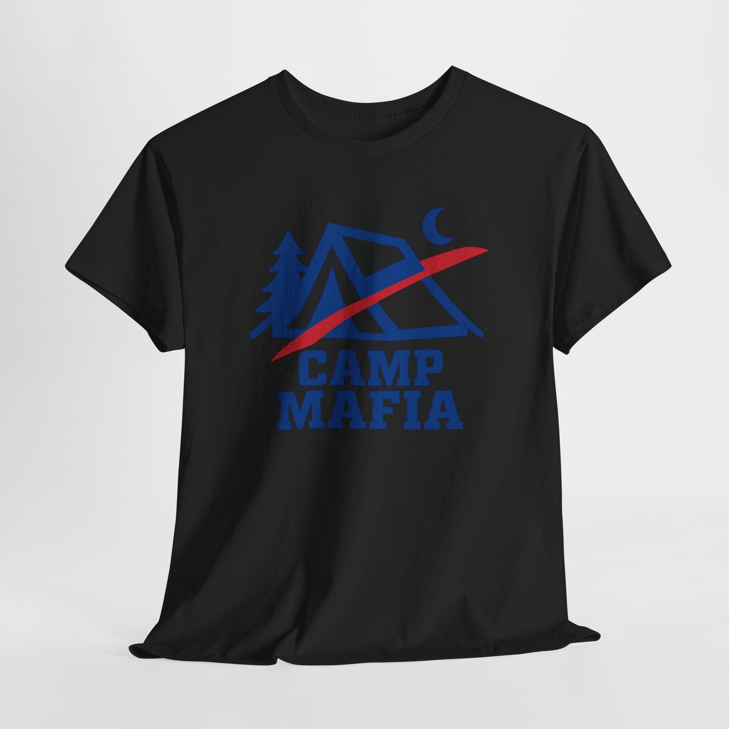 Camp Mafia T-Shirt – Buffalo Bills Inspired Camping Tee | Unisex Heavy Cotton Outdoor Shirt | Hiking Apparel & Gift for Nature Lovers