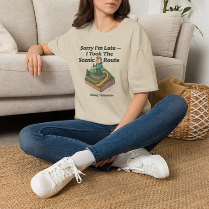 Scenic Route Hiking T-Shirt — "Sorry I'm Late — I Took The Scenic Route"