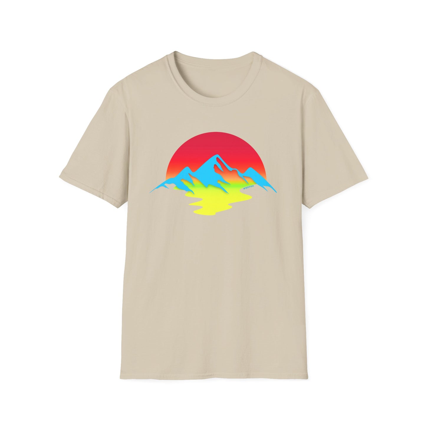 Melting Sun Mountain Tee – Vibrant Sunset Graphic T-Shirt for Nature Lovers | Weston Gear Adventure Apparel | Unisex Summer Travel Vibes