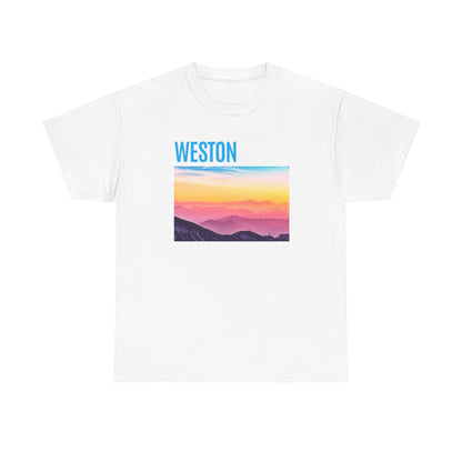 Weston Sunset Unisex Heavy Cotton Tee | Casual Wear, Graphic T-Shirt, Gift for Nature Lovers, Summer Vibes, Outdoor Adventure
