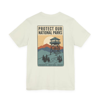 Protect Our National Parks Tee | Vintage Forest Watchtower, Retro Outdoor Tee