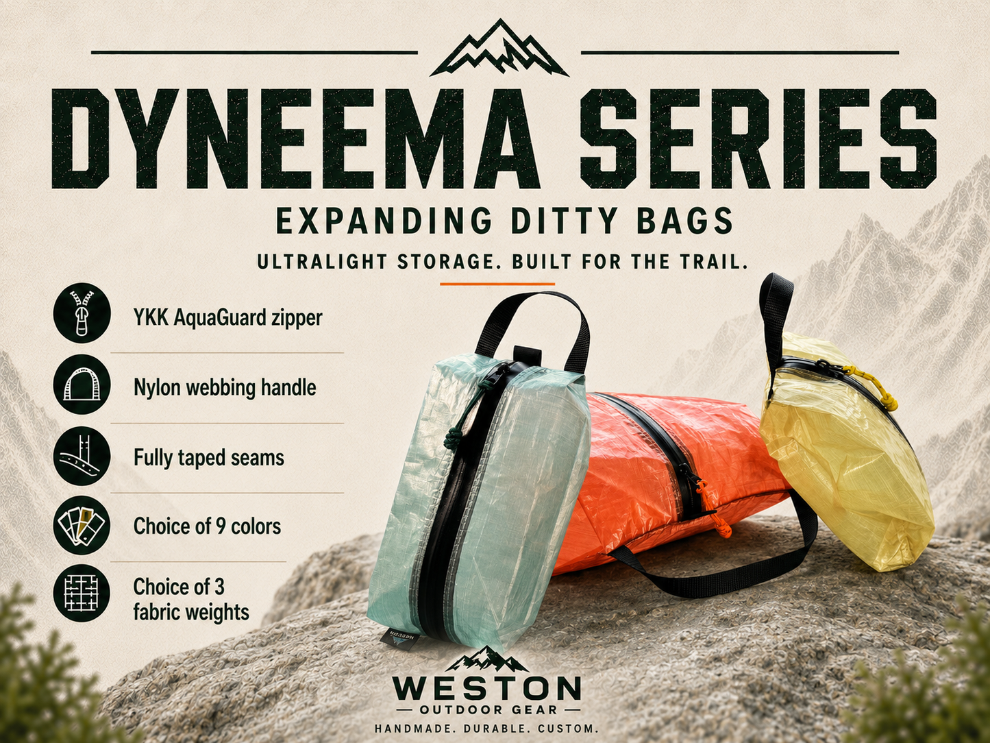 Ultralight Dyneema® Ditty Bag – Waterproof Expandable Pouch for Backpacking, Hiking, Thru-Hiking, Camping & Trail Gear