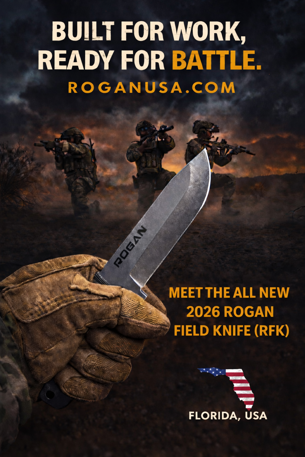 ROGAN Field Knife (RFK-PRO) Comes with sheath and belt clip.