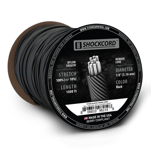 1/8" Black Shock Cord, 1000 FT SPOOL