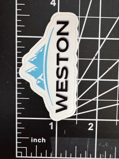 Weston Gear Logo Sticker, 2.5" x 1.5" Mountain Logo vinyl decal for Bottles, computers, or just for fun!