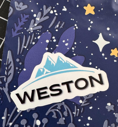 Weston Gear Logo Sticker, 2.5" x 1.5" Mountain Logo vinyl decal for Bottles, computers, or just for fun!
