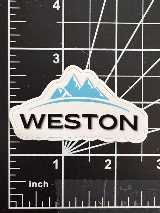 Weston Gear Logo Sticker, 2.5" x 1.5" Mountain Logo vinyl decal for Bottles, computers, or just for fun!